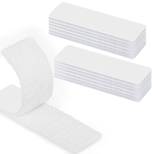 AZWOOD Cinta adhesiva de velcro autoadhesiva, 3 tiras de fijación de doble cara de 10 cm, 20 almohadillas adhesivas resistentes para el hogar, bricolaje y hecho a mano (blanco)