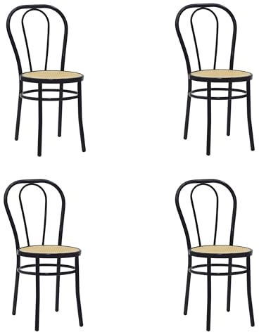 Generico Sedie Thonet Vienna Struttura in Ferro e Seduta in Finta Paglia Ideali per Cucina Bar Osteria e Ristorante Nero Lucido 4 pezzi