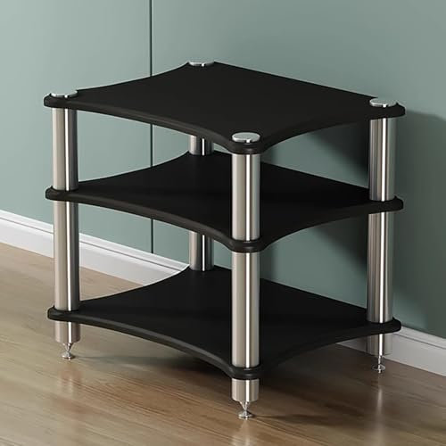 Mobile Stereo Hi Fi Rack 1 2 3 4 Ripiani Mobile Audio Supporto Multimediale, Scaffali Stereo Aperti per Audio-video per Stampanti Console di Gioco Tv Box, Giradischi per Ufficio(Black,60x48x10cm)