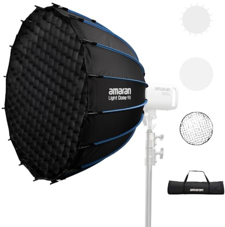 amaran Light Dome 90, Rund Softbox mit Bowens Mount 90cm, 16-seitiger Schnellspann-Lichtformer mit Diffusion & Grid für weiches, natürliches Licht, kompatibel mit Bowens Mount Leuchten