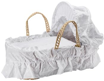 Cuddles Collection Dolls Moses Basket – White Broderie Anglaise Bedding, for Kids & Toddlers (Doll Not Included)