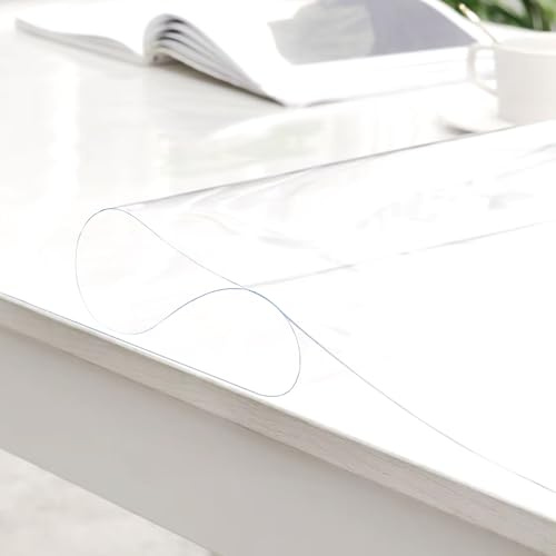 MERCURY TEXTIL- Mantel Fino de PVC Impermeable Transparente, Lámina Fina de Mesa Anti Manchas. Anchura de 140cm, Hule Protector de Muebles, Superficies y Mesa Rectangular (0,25mm-50cm Largo)