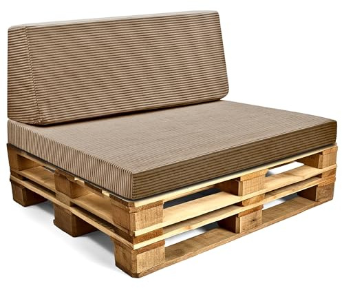 Palettkuddar Utomhus Europallset: Sittkudde 120x80 cm och ryggkudde 120x40 cm med överdrag - Skumgummi sittdyna för pallar och pallsoffa Lincoln Brun