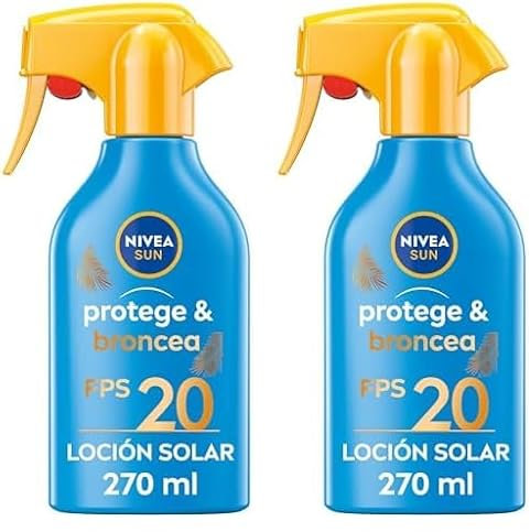 NIVEA SUN Protege & Broncea Spray Solar FP20 (1 x 270 ml), activador del bronceado, protección solar, crema bronceadora, protector solar hidratante, resistente al agua, pistola (Paquete de 2)