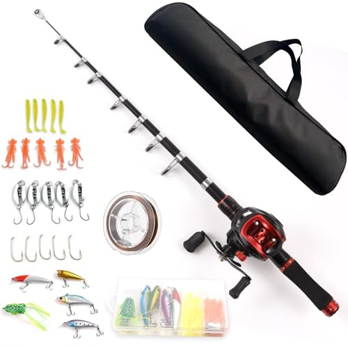 Canna da pesca e mulinello Combo 2,1 m canna da pesca telescopica con mulinello per baitcasting mano sinistra