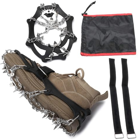 Crampons for Hiking Boots 24 Spikes Microspikes Stainless Steel Ice Spikes for Walking Boots with Straps and Cloth Bag for Walking Hiking Rock Climbing Fishing and Mountain Climbing (XL)