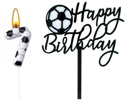 LiJuanWang Vela de Cumpleaños Número Fútbol para Pastel,Decoración de Fiesta Temática Deportiva para Niños,Velas Números con Diseño 3D de Balón de Fútbol,Número 7