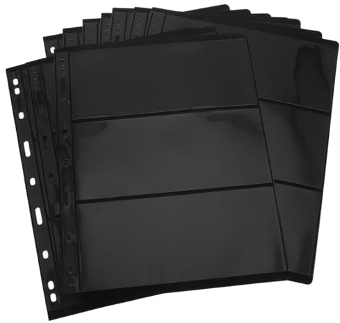 Stamp Album for Stamp Collectors 10 Pcs Double-Sided 9-Hole Pages | PET Black Looseleaf Sheets, Three-row Layout, Display Friendly Organisation, Large Capacity Insert Pages