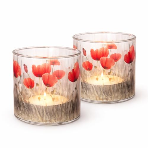 Vindljus glas med tulpanmotiv Ø 9 x 10 cm – vårdekoration ljushållare röd-grön – Logbuch-Verlag