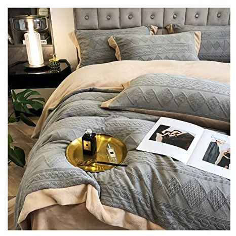HQHYGM Påslakanset Winter Coral Velvet Fyrdelat flanell Tredimensionellt snidat Milk Velvet Lyxigt sängöverdrag med dubbelt flanellsängset påslakan Helt (Färg: C, Storlek: 1,8m lakan se
