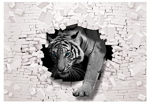 Forwall - Vlies Fototapete Tiger Tiere Tier Wand Schwarz weiß 254x184 cm - Fototapeten - Tapeten - für Wohnzimmer Schlafzimmer - Vliestapete Wandtapete Tapete 3D Effekt- inkl. Kleister