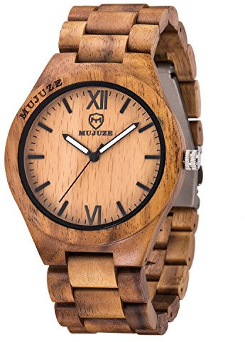 MUJUZE Holz Armbanduhr Herren Damen Holzuhr Analoge Quarz holzarmbanduhren mit Sandelholz Band und Leuchtendem Zeiger Herrenuhr Holzuhren