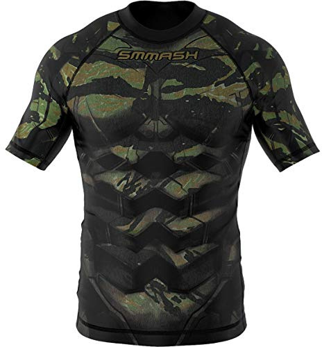 SMMASH Helion Rashguard Hombre Manga Corta, Camisetas Hombre para MMA, Artes Marciales, Krav Maga, BJJ, K1, Karate, Material Transpirable y Antibacteriano