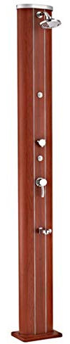O'CLAIR Douche Solaire Droite alu Aspect Bois 40 l avec rince-Pieds et brumisateur