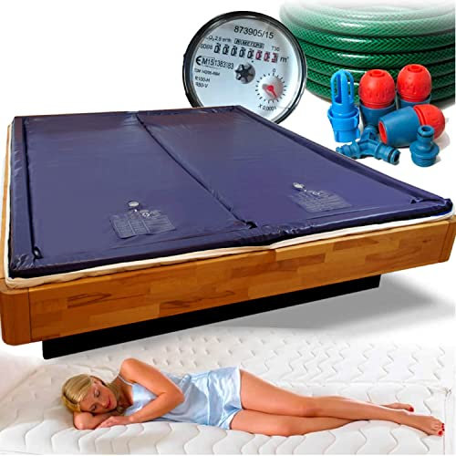 Traumreiter 2X Wasserbettmatratze Mesamoll 2+Sicherheitswanne+Schlauch+Wasserzähler für richtige Wasserbett Füllmenge I Wasserkern Matratzen Wasserbett Matratze