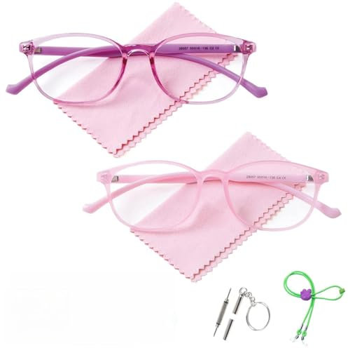 AetrvoHope Occhiali anti luce blu con custodia, montatura trasparente ultraleggera anti affaticamento degli occhi e occhiali UV400, per bambini e ragazzi, Blu e Rosa 2, 147 mm