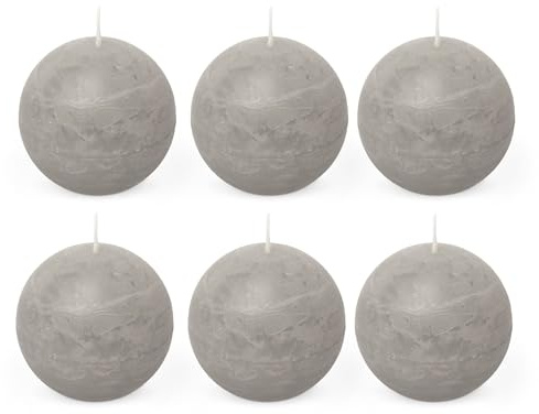 Spaas 6X Rustic Ball Candle 80 mm 24h, Light Grey