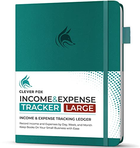 Clever Fox Income & Expense Tracker, Business Ledger 21.5x28cm Dark Teal | Bookkeeping & accounting notebook, Finance record log book, Budget planner & monthly bill organizer, Small business supplies