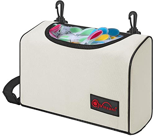 Vinsani Clothes Peg Bag Premium Waterproof Wearable Peg Storage Organiser Bag with Double Clips, Shoulder/Waist Strap Holds up to 300 Pegs Suitable for Indoor Outdoor Use – Cream White