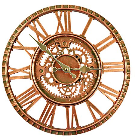 Taodyans Wanduhr für den Außenbereich, wasserdicht, Gartenuhr, 30,5 cm, Quarz, batteriebetrieben, römische Retro, Küchenuhr, nicht leise (rotes Kupfer)