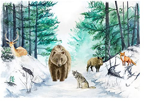 Carta Da Parati Moderna Fotografica Bambini Animali Foresta Alberi - Include Colla - Design Carta per Camera Ragazza Ragazzo Fotomurali In Tessuto Non Tessuto TNT (416x254 cm - 4 Strisce)