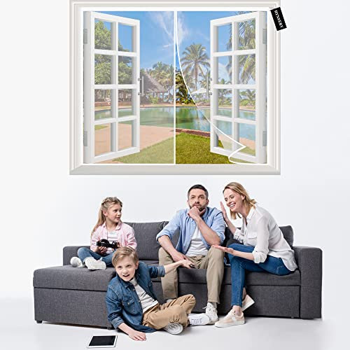 Insektenschutz Rollo FüR Fenster 165x180cm Weiß Insektengitter Lamellenvorhang Magnetvorhang mit Klettband Magnete Automatisch schließen Kinderleichte Montage