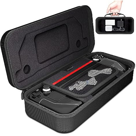 Tragetasche für Steam Deck-Konsole, Hartschalen-Handkonsole, Schützende Reisetasche, Integrierter Speicherkartensteckplatz, Ständer für Steam Deck (Schwarz)