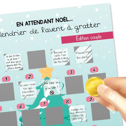 MIMI GRANDIT Calendrier de l'Avent Couple à Gratter - 24 Défis, Moments romantiques et coquins - Idée cadeau originale amoureux - Papeterie créative Noël - Format A5 - Design