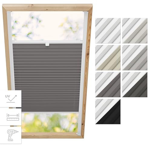 Estika Dachfenster Verdunkelung, Thermo Plisseerollo mit Bohren für Velux Fenster - Modell: MK08 - Stofffarbe: Blackout Dunkelgrau-Weiß - Dachfenster Rollo, Fensterrollo innen, Fenster plissee