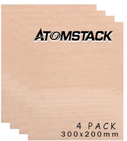 ATOMSTACK 4 Stück Naturholzstämme roter Nussbaum lasergeschnittenes Sperrholz, Bastelplatte im A4-Format, 300 x 200 mm, natürliche Bergmaserung, CNC-geschnitten, bemalt, DIY-Bastelarbeit, ausgehöhlt