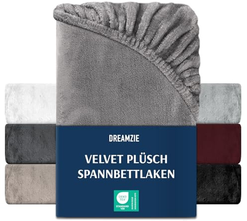 DREAMZIE Premium frotté spännlakan 180 x 200 – 200 x 200, kashmir touch lakan jersey fleece dra-på-lakan lakan, grå