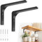 JIZZU Shelf Brackets Heavy Duty Wall Mount, Right Angle Shelf Support Brackets Modern, Triangle Shelf Brackets Black Shelf Brackets with Screws for Living Room Bedroom Garage 150x200 mm (4Pcs)