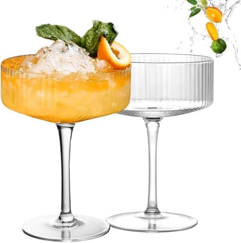 Gerippte Gläser, 284 ml, klassisches Martini-Glas-Set, einzigartiges Martini-Glas, klassische Galssware, Bar-Trinkgläser-Set, Pefect, Wein, Bar und Geschenk