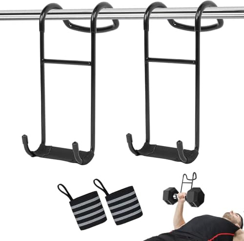 Dreamoon 2er-Pack Hantelhaken mit Handgelenkschlaufen, robuste Hantelablage-Befestigungen für Bankdrücken, Brust- und Schultertraining, unterstützt bis zu 113 kg, Sicherheitsbügel-Assistent