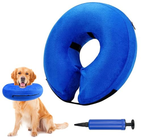 Lixiluxia Halskrause Hund, Aufblasbare und Tragbare Schutzkragen, Hundekragen, für Genesung Nach Operationen Oder Wunden für Haustiere (Blau XL)