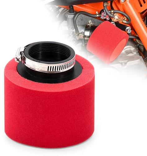 Tunejoy Filtro de Aire Espuma Moto 48mm Boca recta Filtro de Aire ATV para 49cc 50cc 70cc 90cc 110cc 125cc Motocross Pocket Bike Scooter Quad Rojo