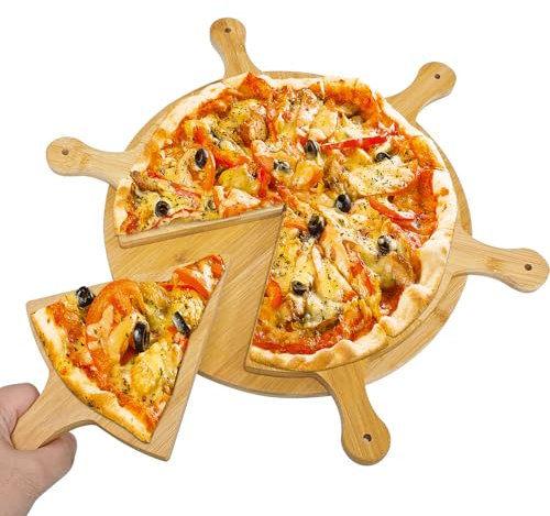Gute Wood Pizza Board, Round Pizza Chopping Board,Pizza Paddle Serving Board,Serving Tray for Baking Homemade Pizza/Bread Fruits Vegetables Camping (10 Inch)
