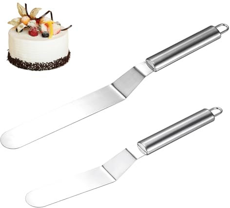 Nogeqi 2PCS Palette Knife Baking, Stainless Steel Icing Spatula Offset Spatula Cake Spatulas for Cake Decorating (Silver)