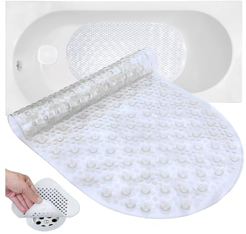 Non Slip Bath Mat 68x38.5cm with Drain Hair Catcher for Bathroom | Anti-mould shower mat with drain hair catcher, providing a safer, cleaner and more comfortable bathroom experience
