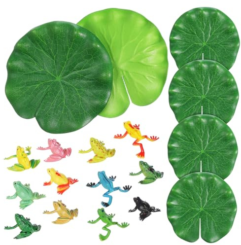 SUPVOX 16 Piezas De Accesorios Flotantes Para Piscina Exterior Adornos De Pvc Para El Lirios Artificiales Juguetes Pequeños Animales De Plástico Para Estanques Figuras