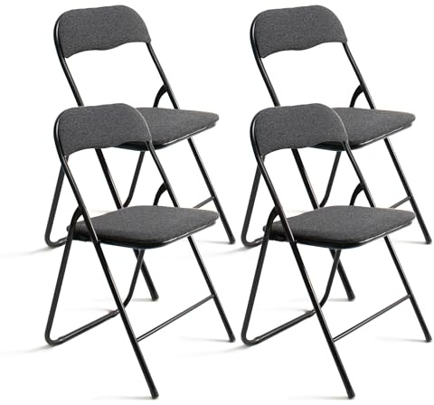 THE SECRET HOME─ Pack de 2, 4 y 6 Sillas Plegables Acolchadas de Metal y Poliéster─ Asiento Auxiliar para el Hogar─ 44x48x78 cm (4, Negro)