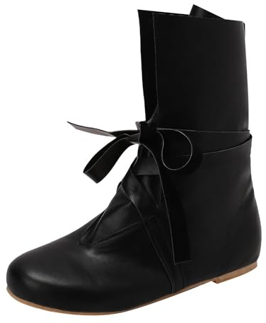 Stivali da uomo medievali in pelle avvolgente con lacci scarpe alla caviglia vintage rinascimentali da uomo suola morbida stivali storici fatti a mano scarpe retrò prestazioni, 01 nero, 43EU