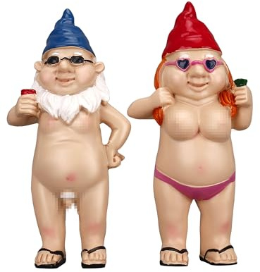 2er Figuren Kunstharz Zwerge Gartendeko, Gartenzwerge für Außen, Garten Deko Gartenstatuen für Draußen, Geschenke für Männer Frauen, Lustig Gartenfiguren für Balkon Wohnzimmer Rasen Office Deko