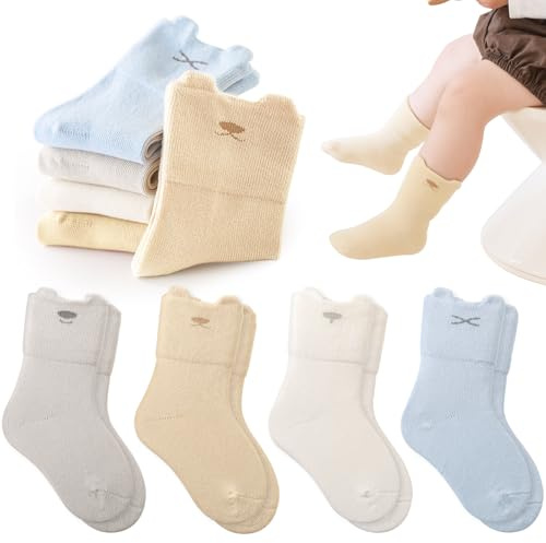 Simpeak 4 Pairs of Baby Socks, Baby Boy Girl Socks, Loose-Fit Cartoon Children's Socks, Boneless Baby 6-12 Months, Suitable for All Seasons, Set 1, S