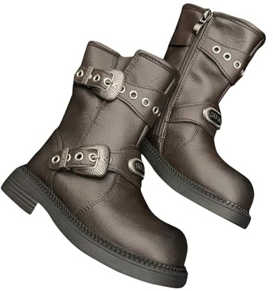 Botas altas para niñas con cremallera lateral, botas vaqueras de cuero para equitación, para invierno, cálidas, para escuela, punk, góticas, informales, a la moda, zapatos de baile para Navidad