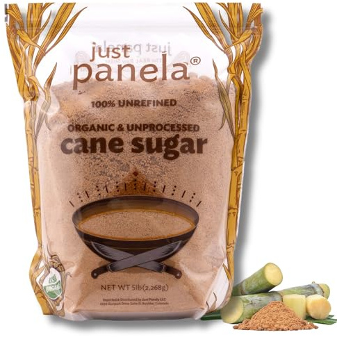 Just Panela Organic Unrefined Cane Sugar 5 Pound Pack of 1 | 100% Unprocessed, Raw Sugar | Panela Great for Baking, Cooking & Sweetening | Healthier Alternative to Regular Refined Sugar