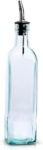 EHOMEA2Z Italian Glass Oil And Vinegar Cruet 16 Oz, Olive Oil Dispenser With Stainless Steel Spout, Slight Green Tint (2, 16 oz)