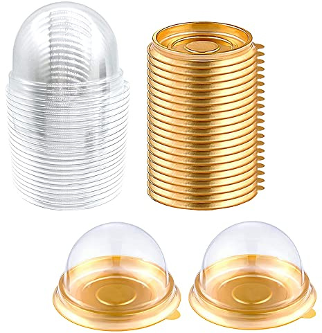 EchoDone 50 Set Clear Plastic Mini Cupcake Boxes Muffin Pod Dome Muffin Single Container Box Wedding Birthday Boxes (Gold)