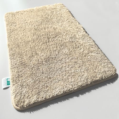 casa pura Badematte beige weicher, Flauschiger Badezimmerteppich in Shaggy Optik, Badvorleger rutschfest waschbar - Duschvorleger, Teppich Fußmatte für Badezimmer, Dusche 70x120 cm, Sky Soft