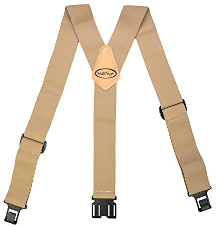 MELOTOUGH Belt Clip Suspenders with Khaki Fully Elastic with Hook End Non-Metal Plastic Clip Suspenders